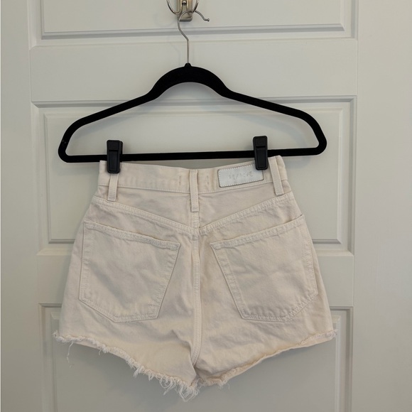 RE/DONE High Rise White Denim Mini Shorts - Picture 2 of 4
